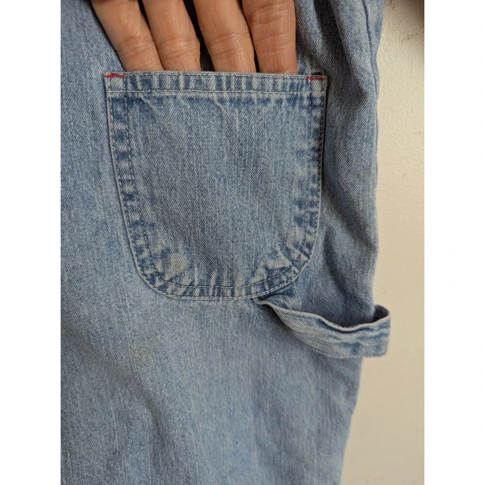 Vtg BABY GAP 90s Denim Utility Jumpsuit Coverall Romper Pocket Snap 18 24 Mo Y2K